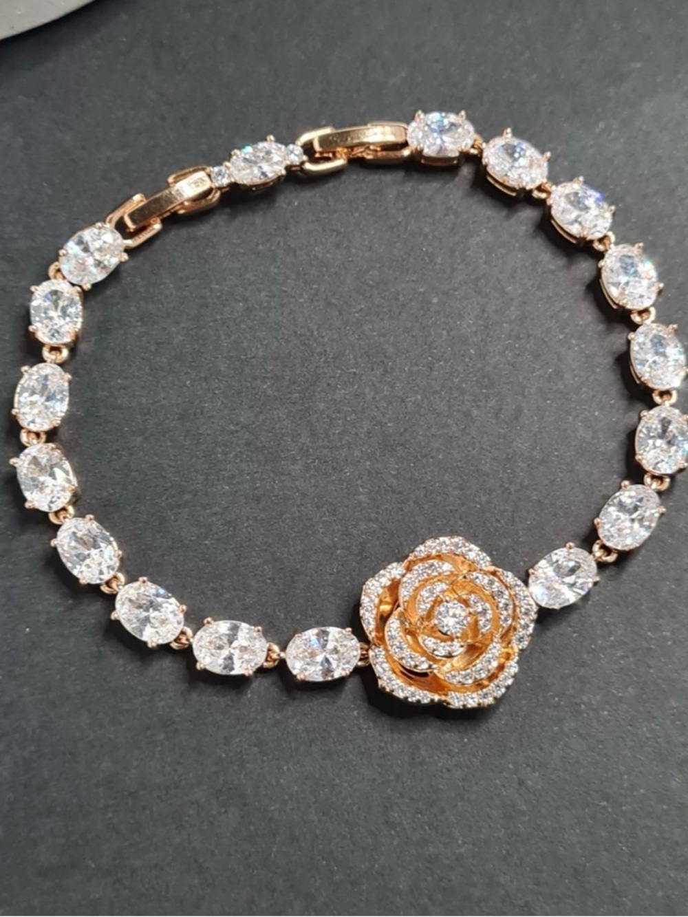 Cubic Zirconia Rose and Oval Stone Bracelet